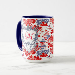 Mug Vintage Chinoiserie Delft Français rouge bleu mono