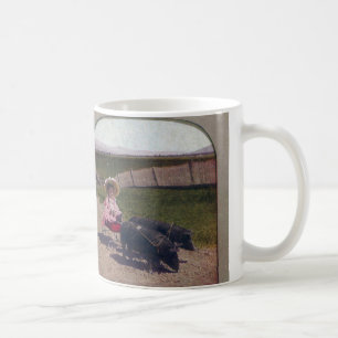 Mug Vintage fille avec ses cochons pour animaux