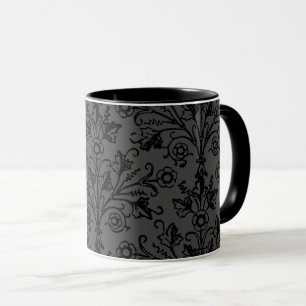 Mug Vintage Floral Damask Etching Noir sur gris foncé