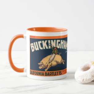 Mug Vintage Fruit Crate Étiquette Art Cowboy sur Pig R
