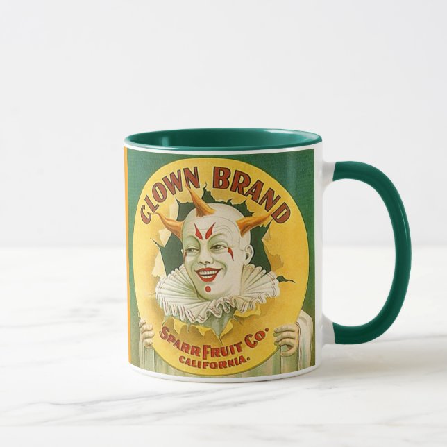 MUG ~ VINTAGE FRUIT CRATE LABEL~  CLOWN DESIGN (Right)