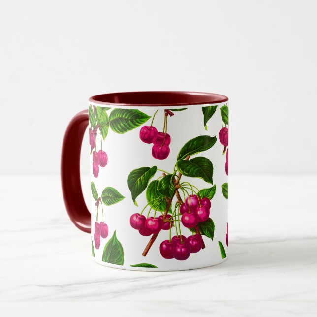 Mug Vintage Fuchsia Cerises roses Imprimer (Devant gauche)