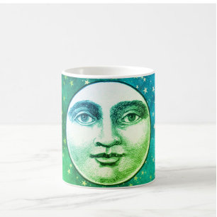 Mug Vintage homme dans la lune plein visage bleu turqu