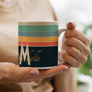 Mug Vintage les années 70 coloré Stripes script monogr