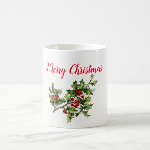 MUG Vintage Merry Christmas Holly Berries