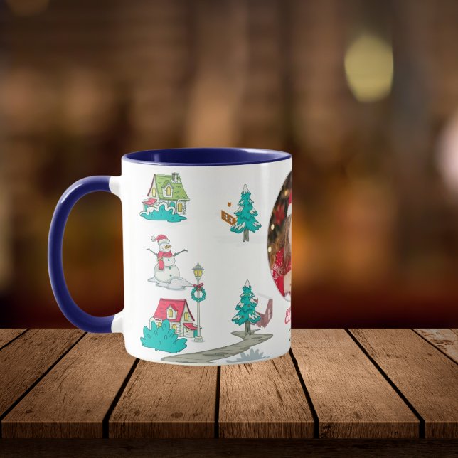 Mug Vintage Noël Arbre ferme Vie Marine Bleu (Créateur téléchargé)