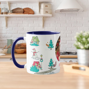 Mug Vintage Noël Arbre ferme Vie Marine Bleu