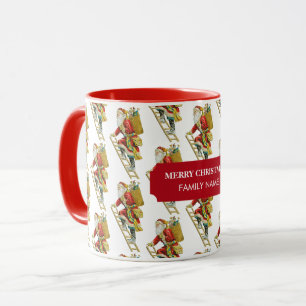 Mug Vintage Noël Père Noël & Cadeaux Nom personnalisé