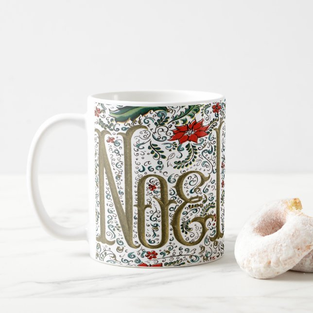 Mug vintage noël poinsettia joyeux noel (Avec donut)