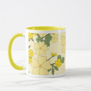 Mug Vintage pastel lemon yellow floral design