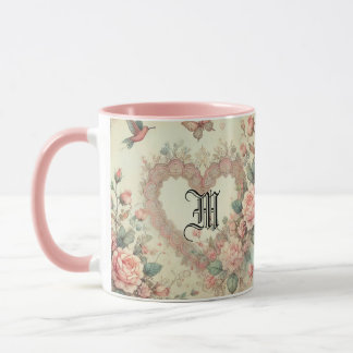 Mug Vintage Pastel Watercolor Boho Floral Hearts