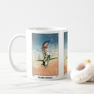 Mug Vintage patriotique, Dame, Aigle avec drapeau amér