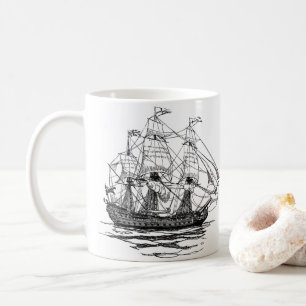 Mug Vintage Pirates Galleon, croquis d'un navire à 74 