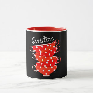 Mug Vintage poka dot teacup kitschy rouge blanc noir