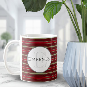 Mug Vintage rayures Bourgogne Rouge Tan Blanc Personna