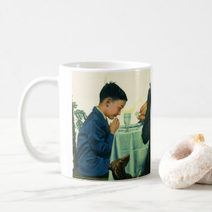 Mug Vintage Religion, Un garçon dit grâce à Thanksgivi