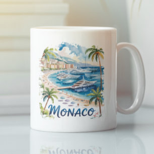 Mug Vintage Rétro Monaco Aquarelle Côte d'Azur