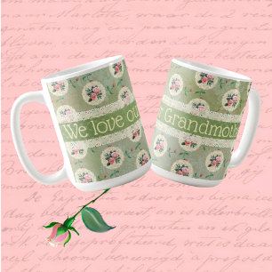 Mug Vintage Rose personnalisé Doily Faded Green Damask