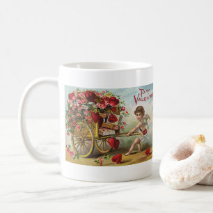 Mug Vintage Saint-Valentin Ange, Chariot de cœurs d'am