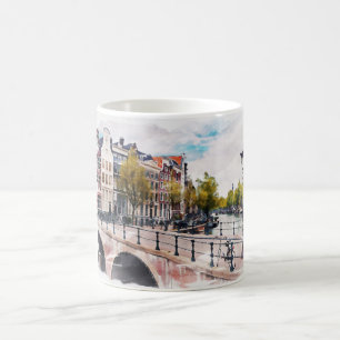 Mug Vintage voyage d'aquarelle Amsterdam Pays-Bas