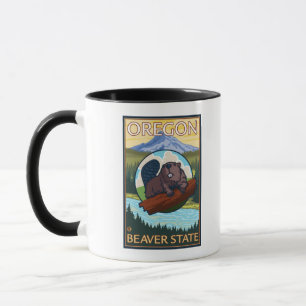 Mug Vintage voyage de scène Beaver et Mount Hood