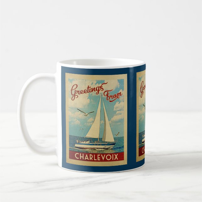 Mug Vintage voyage de voilier de Charlevoix Michigan (Gauche)