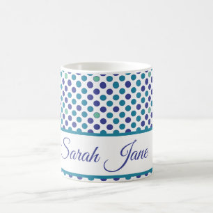 Mug violet clair et pois bleu Nom de script personnali
