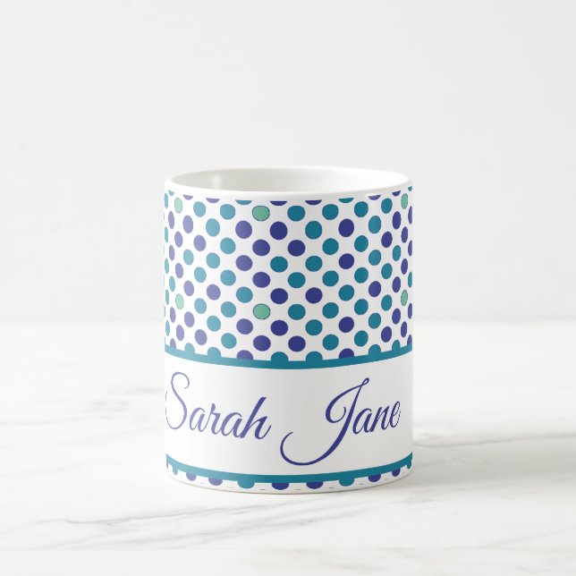 Mug violet clair et pois bleu Nom de script personnali (Centre)