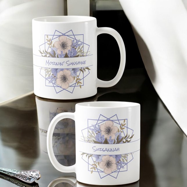 Mug Violet Pastel Cinq Pétales Wild Rose Personnalisé (Design on both sides of the handle with template text.)