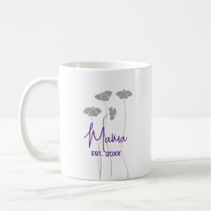 Mug violet personnalisé avec fleurs grises pour ma