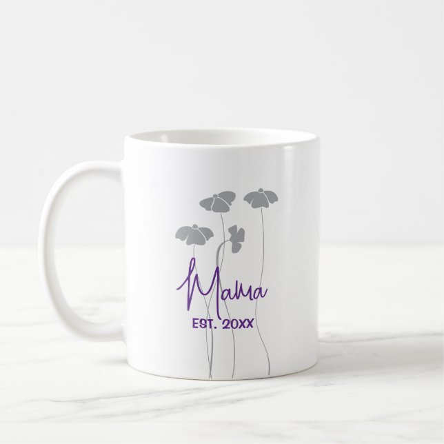 Mug violet personnalisé avec fleurs grises pour ma (Gauche)