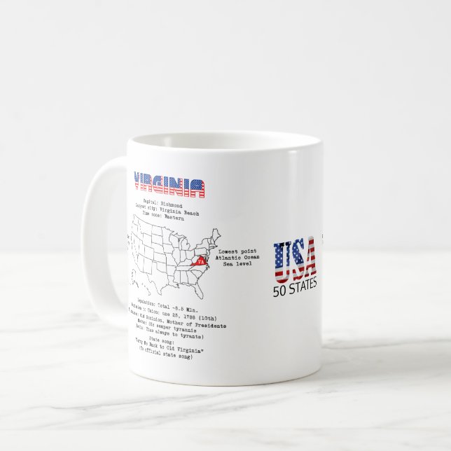 Mug Virginia États américains sur une carte et des inf (Devant gauche)