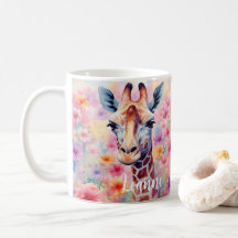 Visage de Giraffe mignonne aux fleurs roses