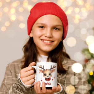 Mug Visage et lumières de rennes mignons Noël personna