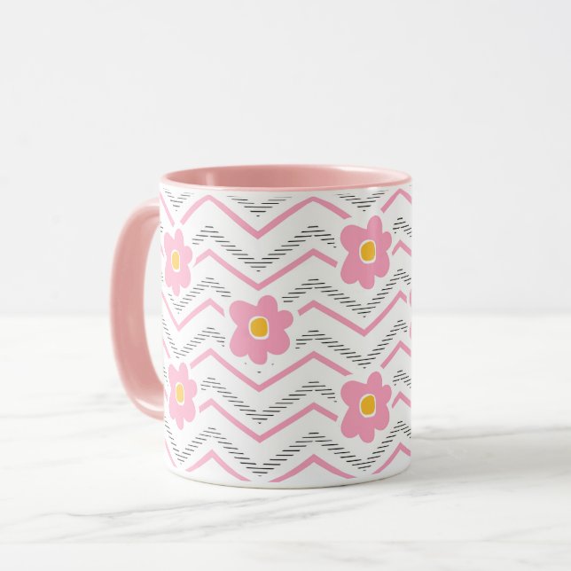 Mug Visage souriant mignon sur Motif Chevron rose (Devant gauche)