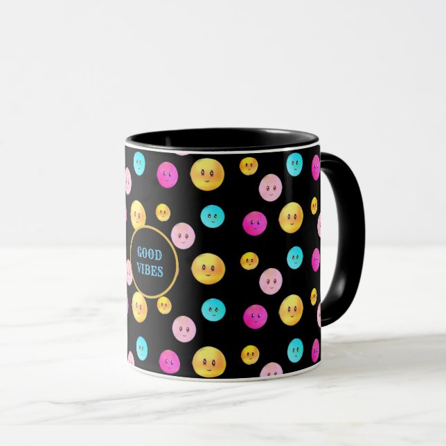 Mug Visages heureux multicolores mignons (Devant droit)