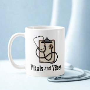 Mug Vitals et Vibes Design d'humour pour les soins d