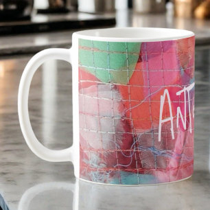 Mug Vitre motif abstrait monogramme sur mesure rouge r