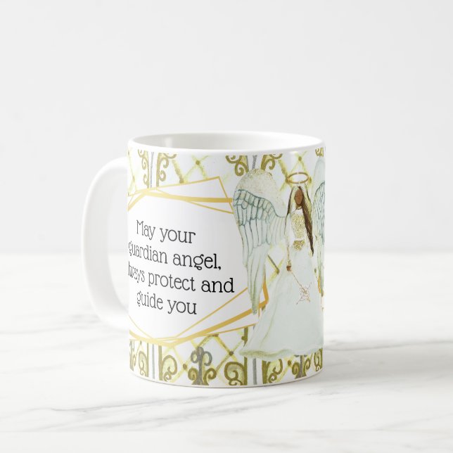 Mug Vitrines d'ange gardien afro-américain avec devis (Devant gauche)