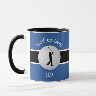 Mug Vivez à Golf Ball Golfeur Figure Bleu Noir Blanc