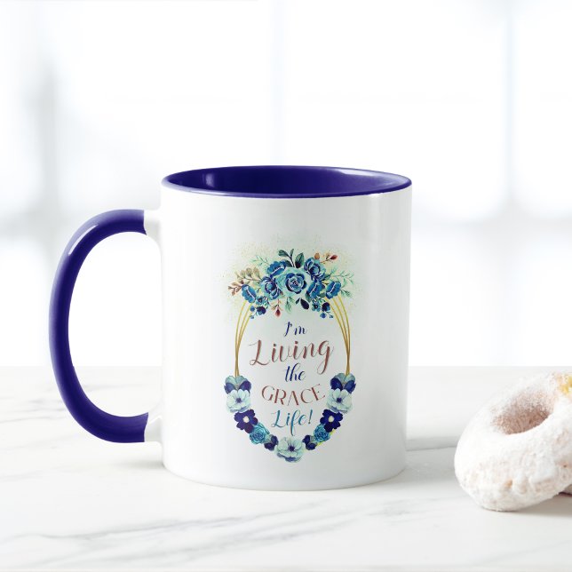 Mug Vivre la vie grâce Élégante Citation Florale Bleue (Créateur téléchargé)