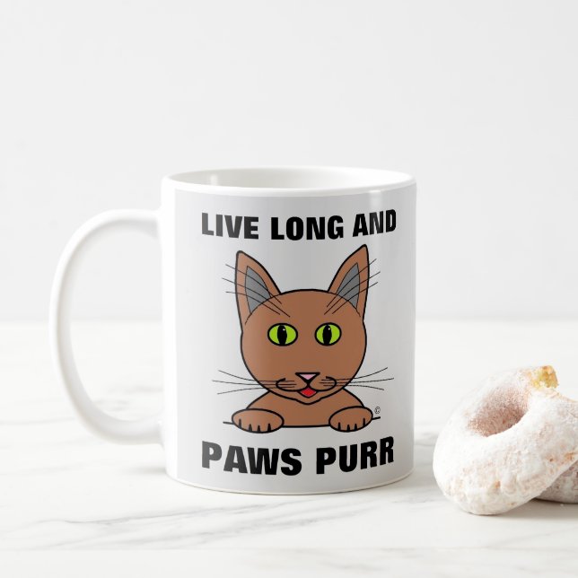 Mug Vivre Longue et des pattes Purer Chat Drôle (Avec donut)