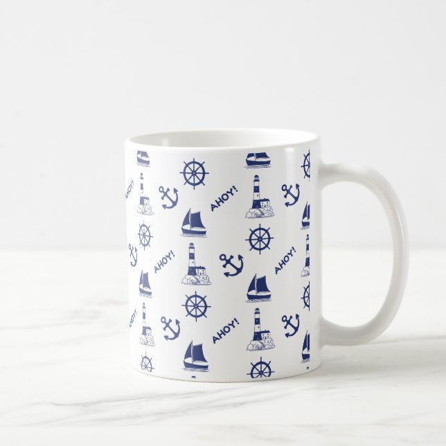 Mug Voile Illustration Rpt Motif Marine Bleu+Blanc (Droite)
