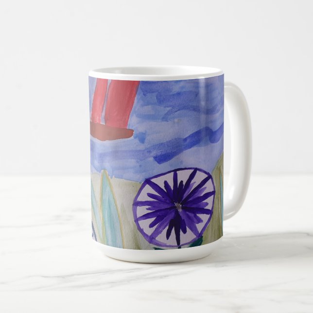 Mug Voiles et fleurs rouges (Devant droit)