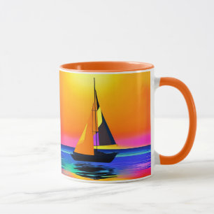 Mug Voilier contre un coucher de soleil océanique vibr