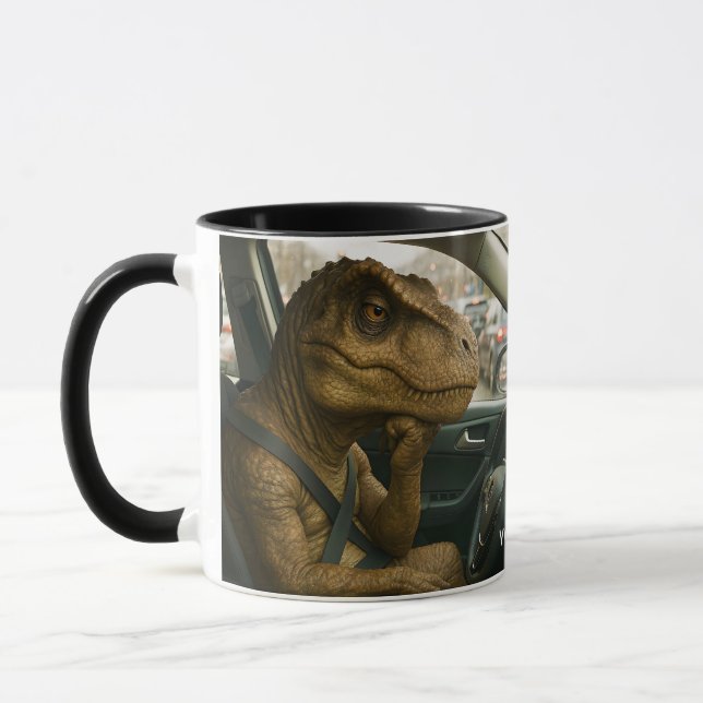 Mug Voiture de conduite Imaginaire Dinosaur (Gauche)