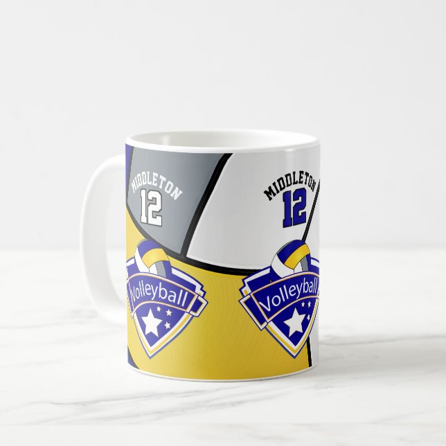 Mug Volley-ball bleu, jaune, blanc et gris (Devant gauche)