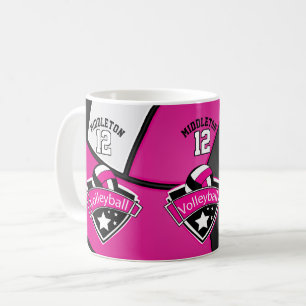 Mug Volley-ball rose chaud, blanc et noir