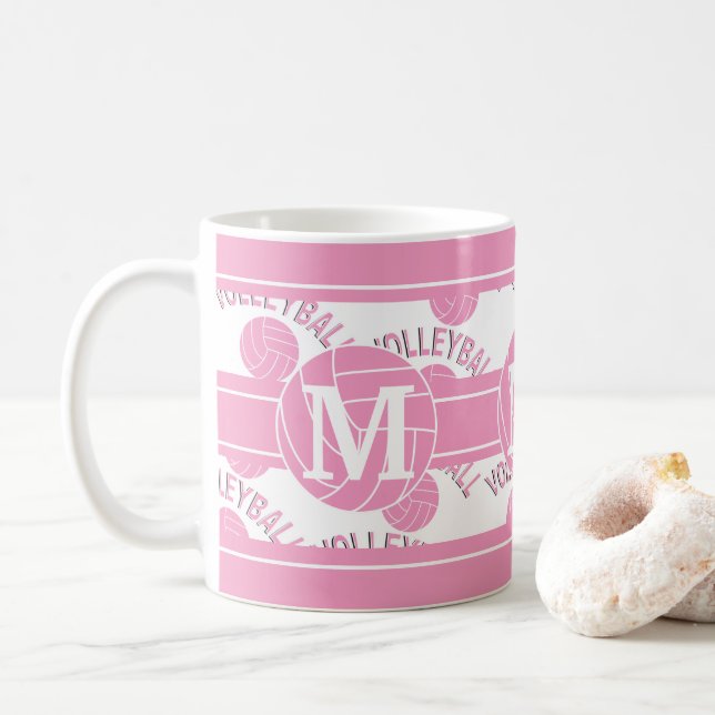 Mug Volley-ball rose - Monogramme (Avec donut)