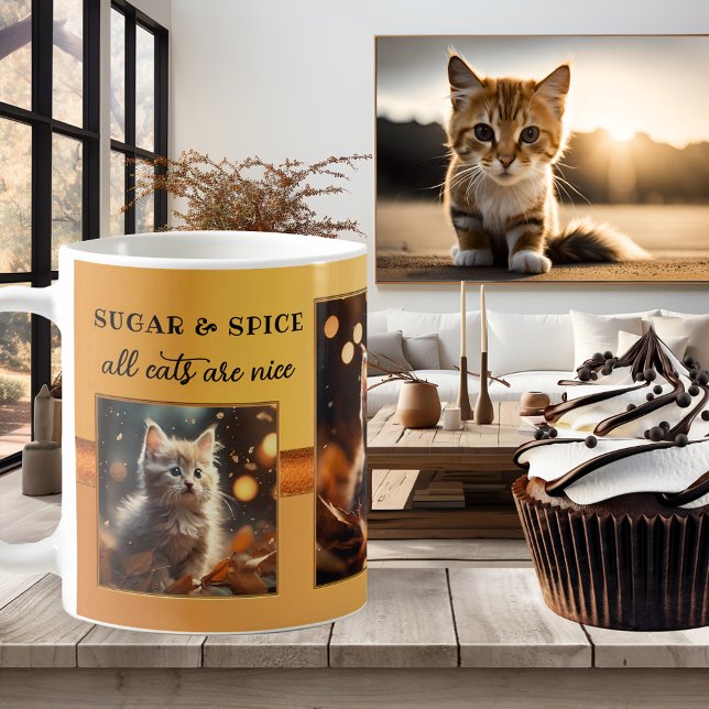 Mug Vos Photos Chat Chat Chaud Chute (Mug featuring photos of your own cats (optional) framed by a simple design in warm fall colors)